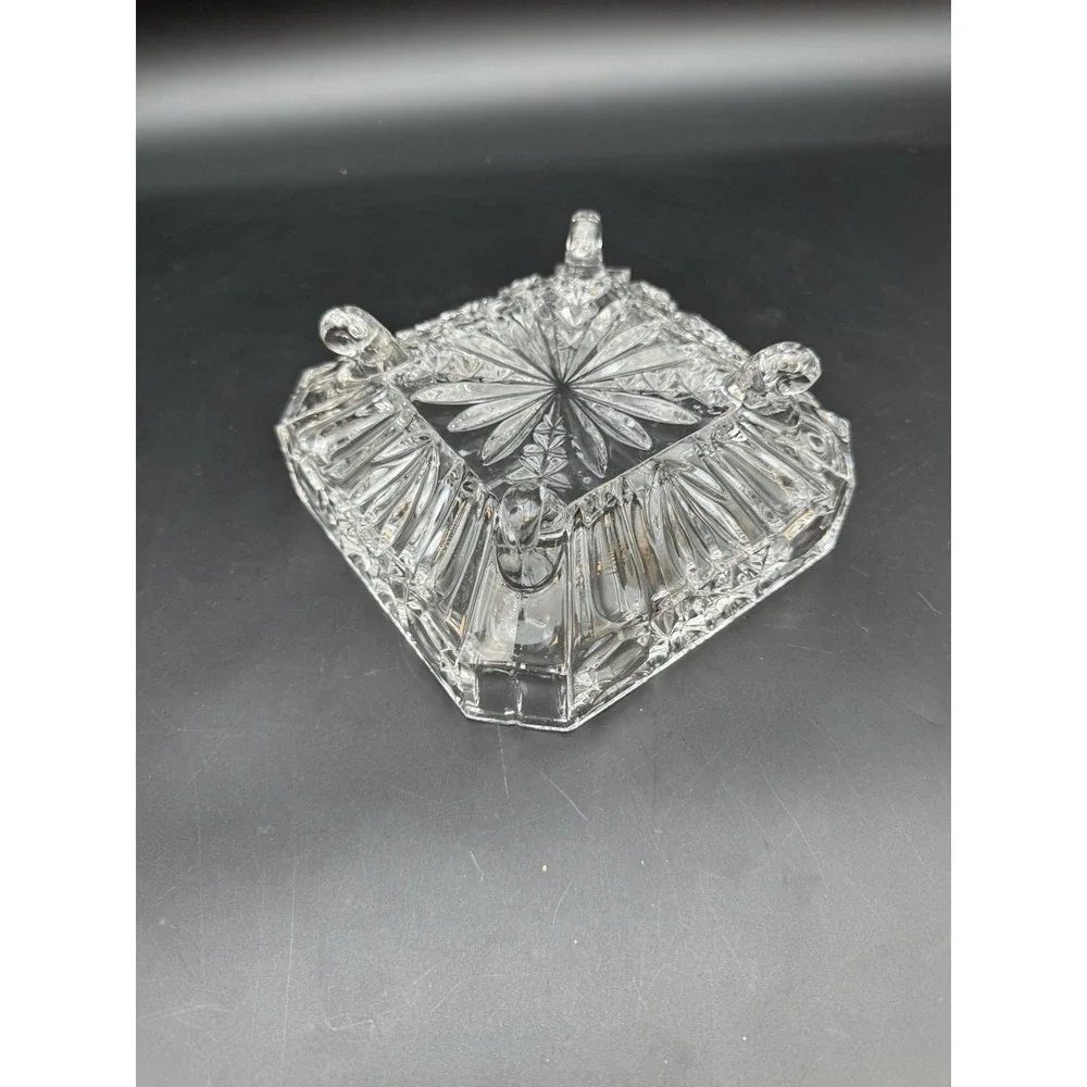 Square Crystal Covered Candy Dish Strawberry and Star Flower Pattern Curved Foot